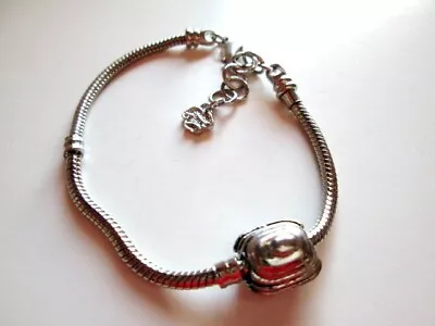 Vintage Silver Tone Snake Chain Bracelet Sliding Metal Bead Top Hat Logo • $3.99