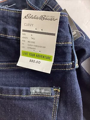 New Eddie Bauer Women's Curvy Jeans Size 6 Tall Straight Leg NWT • $8