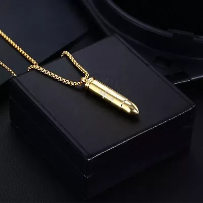 USA Real Stainless Steel Bullet Necklace Cross Hidden Secret Urn Quality Gift • $6.99