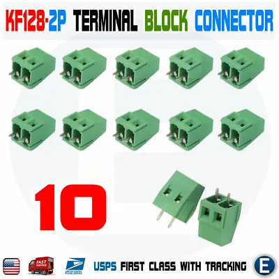 10PCS KF128-2P Green PCB Mount Screw Terminal Block Connector 2 Pin 5MM Pitch • $2.25