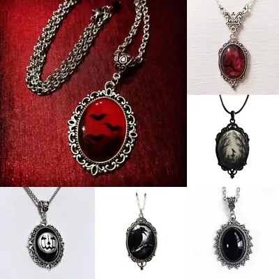 Halloween Gothic Crow Bat Pendant Oval Necklace Women Men Party Jewelry Gifts • £4.08
