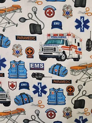 Paramedic Heros White Cotton Fabric Fq • $4.20