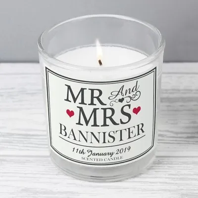Personalised Mr & Mrs Scented Jar Candle Wedding Anniversary New Home Gift Idea • £12.95