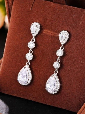 £14 • Buy Cubic Zirconia Water Drop Diamond Silver Earrings Accessorize