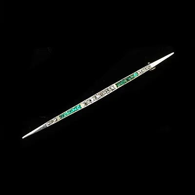 £985 • Buy Art Deco 18ct, 18k, 750 Gold Emerald & Diamond (0.65ct) Line Brooch, Circa 1920