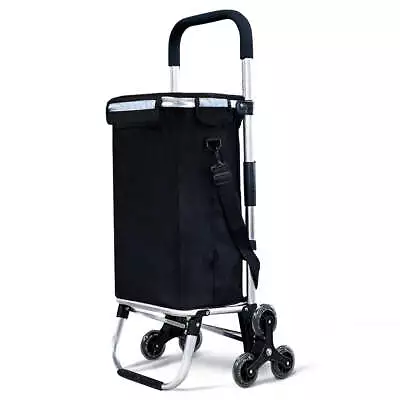 VOUNOT 6 Wheels Aluminium Shopping Trolley Folding Stair Climbing Cart 50L Black • £39.99