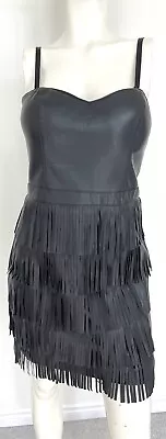 Guess By Marciano Black Vegan Leather Mini Fringe Dress Medium • $23.20