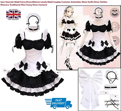 Cute Lolita French Maid Dress Girls Women Anime Cosplay Costume With Headband UK • £19.95