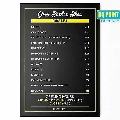 Barber Shop Price List Salon SIGN ADVERTISING PRICES Board Poster Print • $11.60