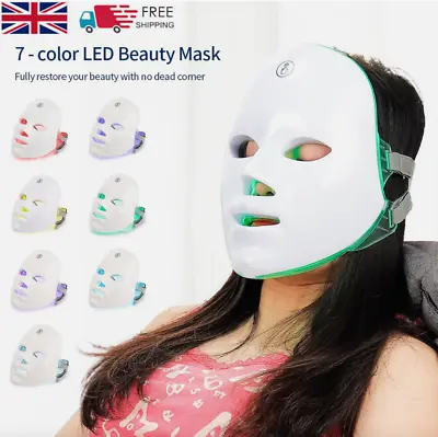 7 Colors LED Photon Facial Mask Skin Rejuvenation PDT LED Light Therapy Beauty • £16.99