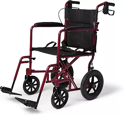 Medline Lightweight Transport Wheelchair W/Handbrakes 12 Inch Wheels Red • $149.95