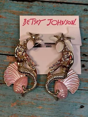 NEW Betsey Johnson Mermaid•Starfish• Seashell •Pink • Crystal Dangle Earrings • $30