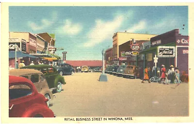 1940's - Retail Business Street In Winona Mississippi • $8