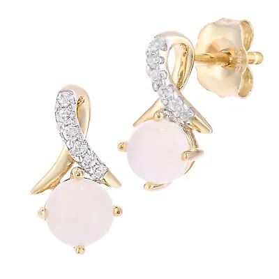 9ct Yellow Gold Opal And Diamond Crossover 1cm Height Stud Earrings By Naava • £97.71