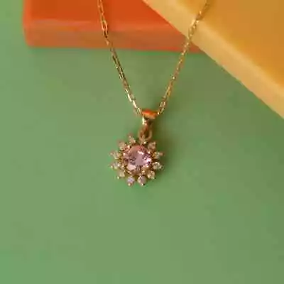 Round  Lab Created Pink Sapphire Women's Wedding Necklace 14k Yellow Gold Plated • $109.99