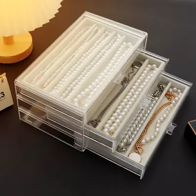 Caja Organizadora Collares Bandeja Con Tapa Transparente Vitrina Almacenamiento • $45.59