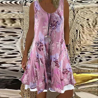 $22.89 • Buy Women Summer Holiday Dress Ladies Boho Beach Loose Floral Sun Dresses Size S-5XL