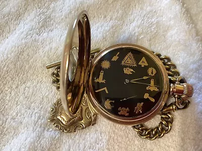 Rare Black Custom Dialled Masonic  Half Hunter  Pocket Watch With Albert Chain • £100