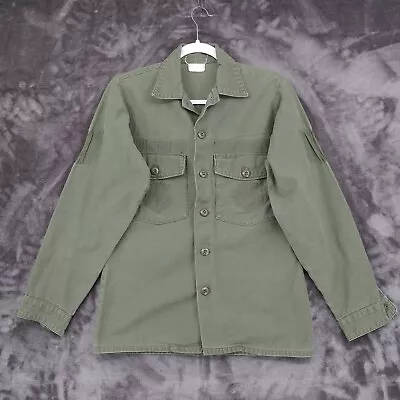 Vintage 70s Vietnam U.S. Army Shirt Utility Cotton Sateen OG 107 Green 20  Chest • $49.99