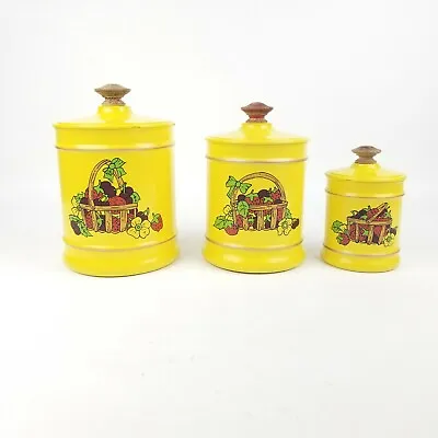 Vintage Kromex Strawberry/Grape Basket Yellow Canisters Lot Of 3 K-5981 • $18.89