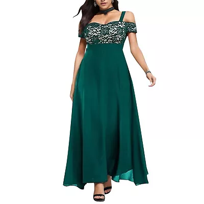 Women Plus Size Cold Shoulder Floral Lace Maxi Party Evening Long Dress Chiffon • $35.83