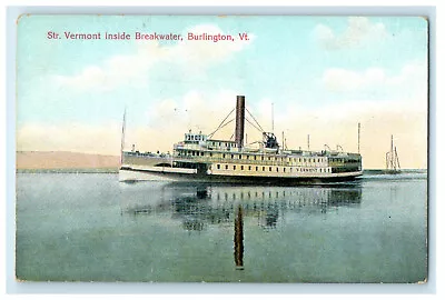 1910 Steamer Vermont Inside Breakwater Burlington VT Jonesville VT Postcard • $6.47