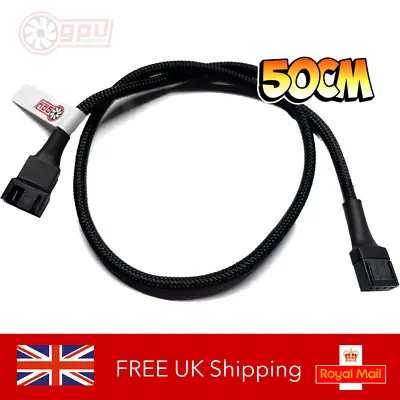 Fan Extension Cable PREMIUM Long 4 Pin PWM CPU GPU Male To Female (Braided) 50cm • £4.95