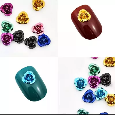 10 X Aluminum Flowers DIY 3D Nail Art Decoration Rose Acrylic Rhinestone Gems  • £2.99