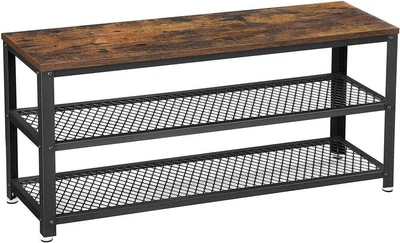$156.95 • Buy Shoe Rack Bench Seat Organiser 2 Mesh Shelves Rustic Brown Black