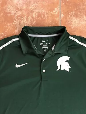 Nike Dri Fit Michigan State Spartans Golf Polo Shirt Mens Medium Green White EUC • $26.50