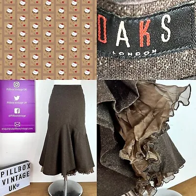 DAKS Vintage Fitted Fishtail Skirt Size UK 12 Brown Wool Silk Blend • $56