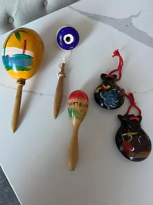 5 WOODEN MARACAS Vtg SHAKERS Percussion Musical Instruments Games Hand Painted • $17.95