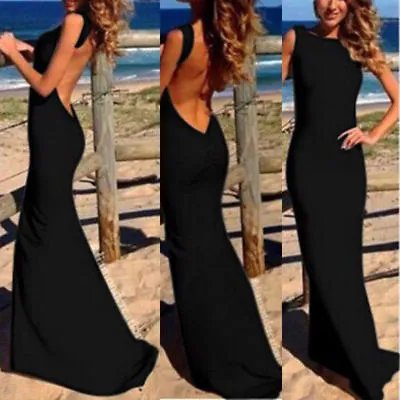 Women Sexy Sleeveless Backless MAXI Bandage Cocktail Evening Dress Mermaid Gown • £8.99