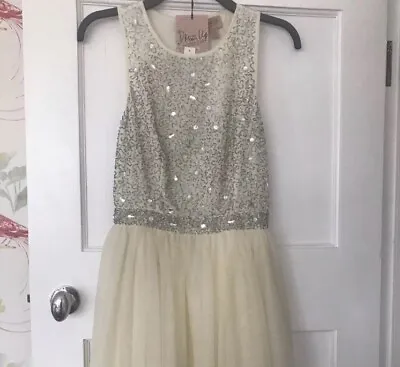 £20 • Buy Size 10 Silver Beaded Tulle Skirt Dress Topshop Embellished White Cream Bradshaw