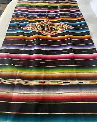 Stunning 40’s Vintage Mexican Rainbow Striped Saltillo Serape 38”x81” Silk Ctr. • $325