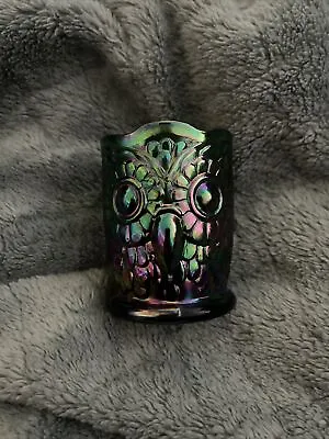 VINTAGE St. Clair Toothpick Carnival Glass Emerald Green Oil Slick Owl • $60