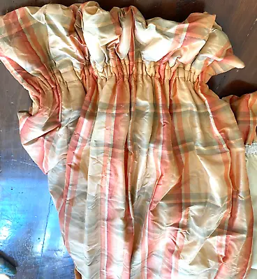 Pair Of Custom Made Plaid Silk Taffeta Drapes With Gathered Header  WW842 • £381.23