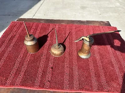 (3) Vintage Small/Medium Metal Oilers Thumb Press Oil Cans Lot EMPTY • $50