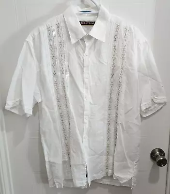 Cubavera White Embroidered Guayabera Cuban Shirt Size Large Linen Blend • $19.99