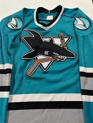 VTG 90s San Jose Sharks NHL Maska CCM Embroidered Jersey Mens XL Teal Hockey • $60