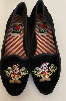 Disney Mickey Unlimited Slippers Size 7 Merry Christmas Embroidered Slippers • $25.99