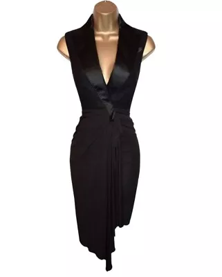 Karen Millen UK 10 (US 6) STUNNING BLACK TUXEDO EVENING DRESS • £69.99