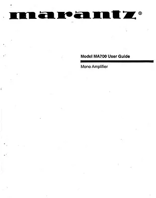 Marantz MA700 Amplifier Owners Instruction Manual • $21.99