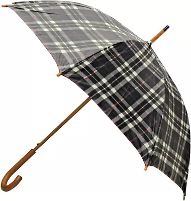 Classic Auto Open Umbrella With Real Wooden Hook Handle • $27.13