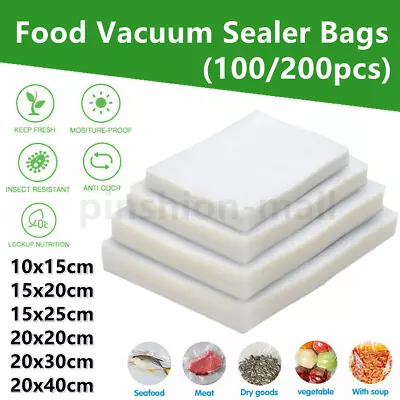 100/200 Food Vacuum Sealer Bags Vaccum Food Saver Storage Seal Bag Pack Embossed • £9.70