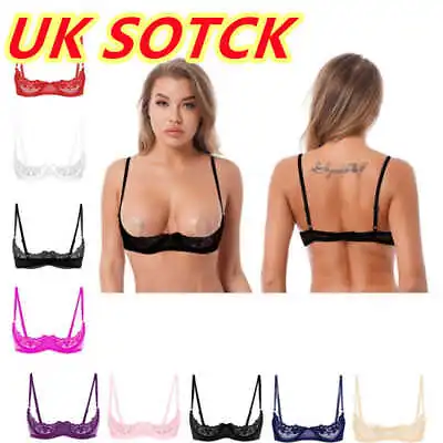 UK Women Sexy Floral Lace Bra Tops Unlined Push Up Lingerie Open Cups Underwear • £9.69