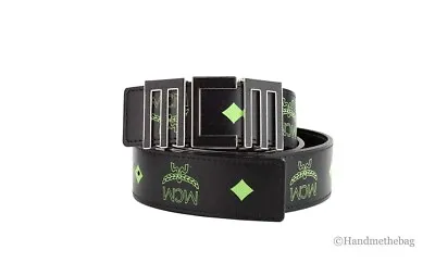 MCM Claus Mens Summer Green Smooth Visetos Logo Leather Numeric Buckle Belt • $179