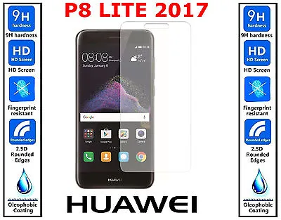 3x Genuine 100% Ultra HD TEMPERED GLASS Screen Protector For Huawei P8 Lite 2017 • £3.88