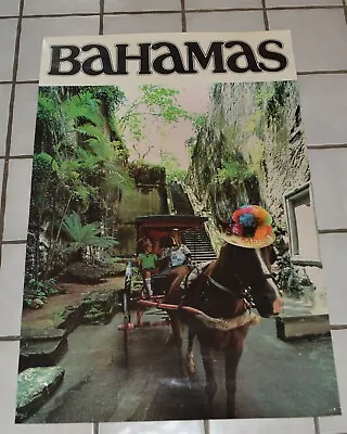  Vintage 1979 Bahamas Travel Poster Horse Carriage Riders • $39.99