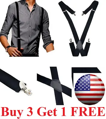 Men's Adjustable Suspenders Elastic X-Shaped Braces Clips Pants Brace Solid TBN • $5.95